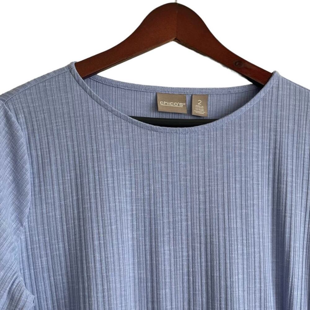 Chicos Top Women‎ L Purple Crew Neck 3/4 Sleeve Textured Fabric Stretch Workwear - Picture 10 of 10